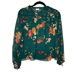 Aritzia Wilfred Paula floral sheer sleeves blouse women's XXS boho office forest